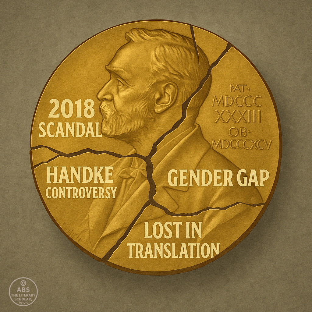 Cracked Nobel medal revealing hidden controversies.