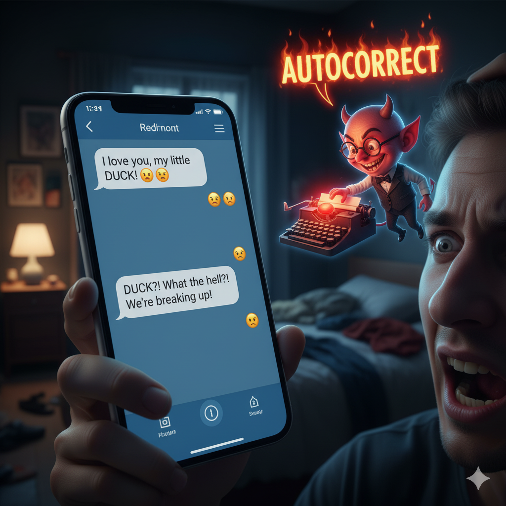 A close-up shot of a smartphone screen showing a text message conversation. The last message sent by the user reads "I love you so ducking much." The word "duking" is highlighted, showing the original, intended word "fucking" as an autocorrect suggestion. The recipient's last message, now seen, is "What did you say?" and a confused or angry emoji.